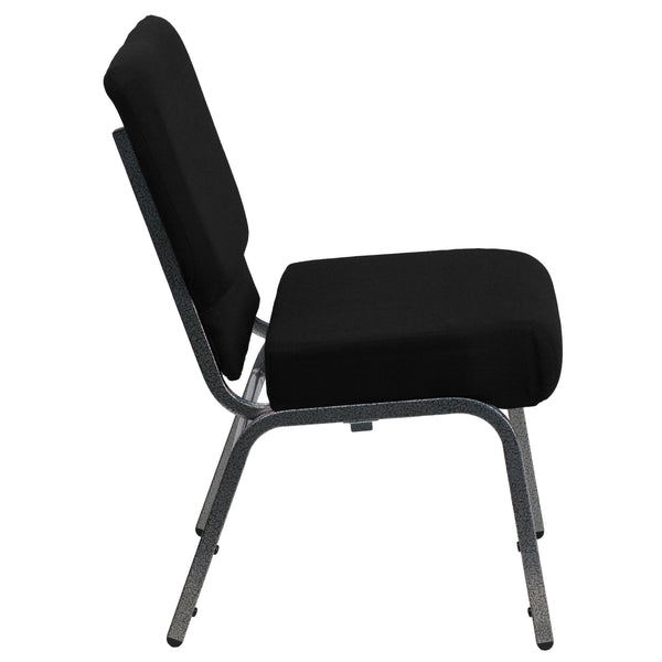 Black Fabric/Silver Vein Frame |#| 21inchW Stacking Church Chair in Black Fabric - Silver Vein Frame