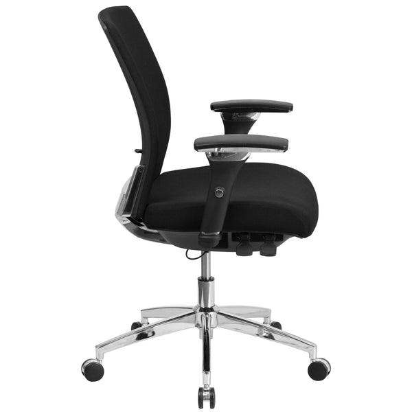 Black Fabric |#| Intensive Use 300 lb. Rated Black Fabric Multifunction Chair with Seat Slider