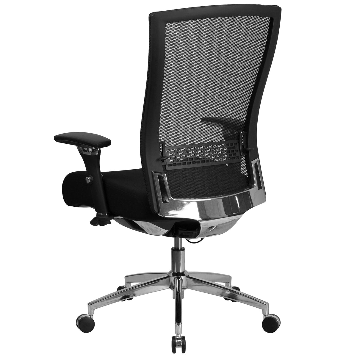 Black Mesh & Fabric |#| Intensive Use 300 lb. Rated High Back Black Mesh Multifunction Chair-Seat Slider