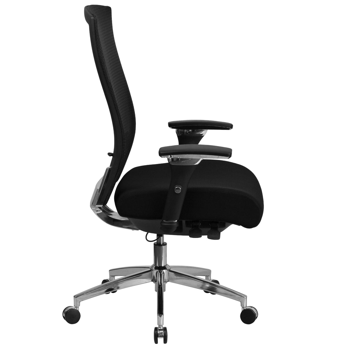 Black Mesh & Fabric |#| Intensive Use 300 lb. Rated High Back Black Mesh Multifunction Chair-Seat Slider