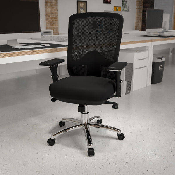 24/7 Intensive Use Big & Tall 350 lb. Rated Black Mesh Multifunction Chair