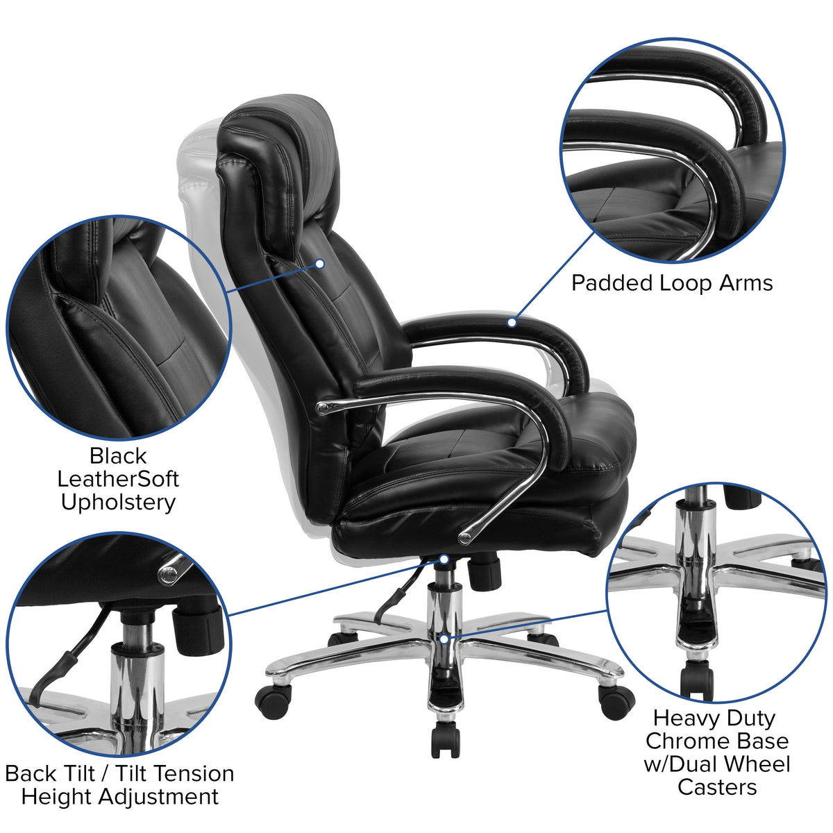 Black LeatherSoft |#| 24/7 Intensive Use Big & Tall 500 lb. Rated Black LeatherSoft Office Chair