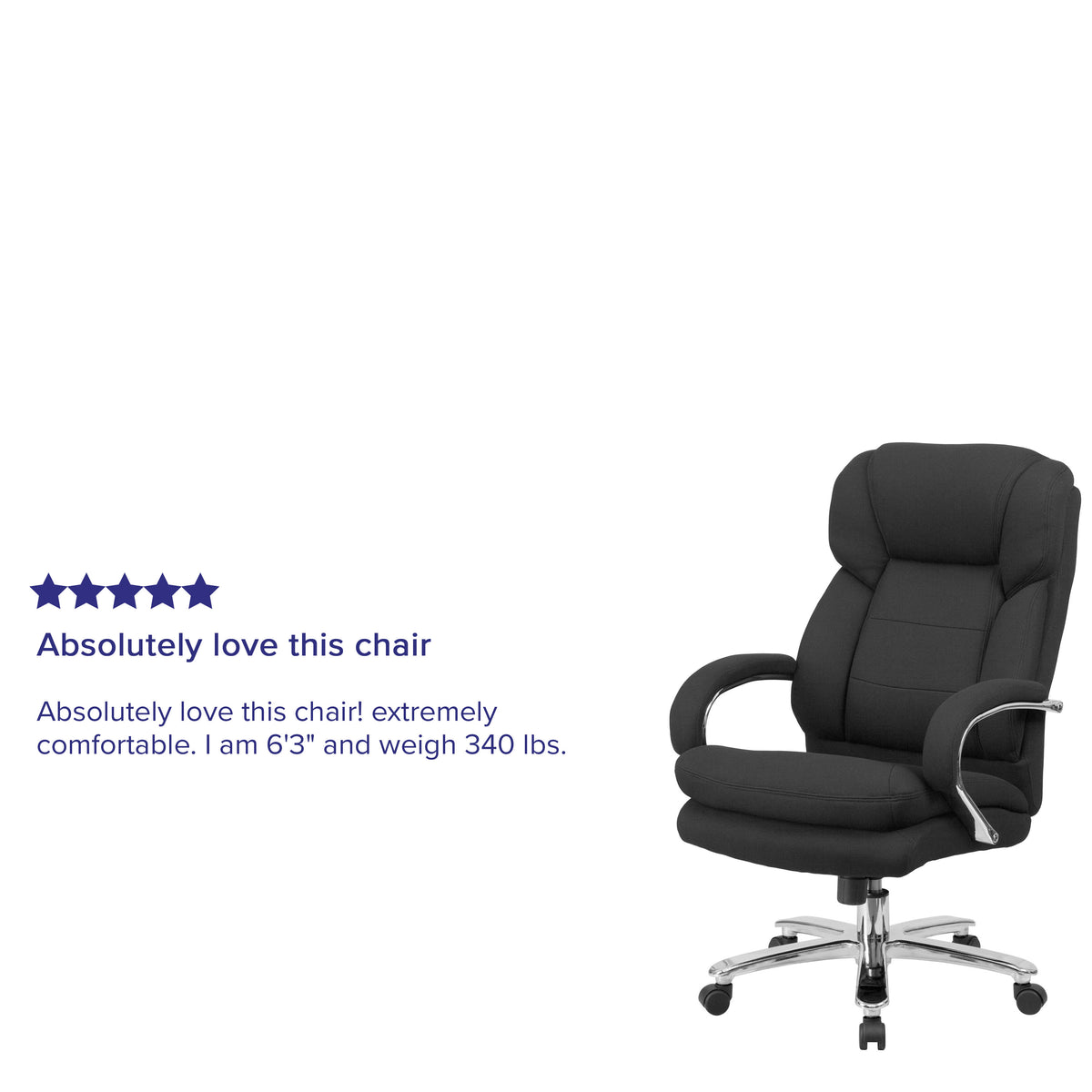 Black Fabric |#| 24/7 Intensive Use Big & Tall 500 lb. Rated Black Fabric Ergonomic Office Chair