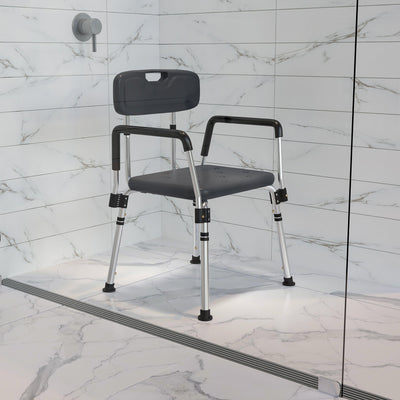 HERCULES Series 300 Lb. Capacity Adjustable Bath & Shower Chair with Quick Release Back & Arms