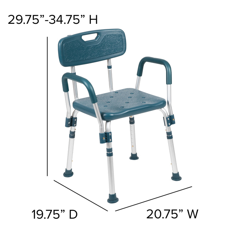 Navy |#| 300 Lb. Capacity Quick Release Back & Arm Navy Shower Chair