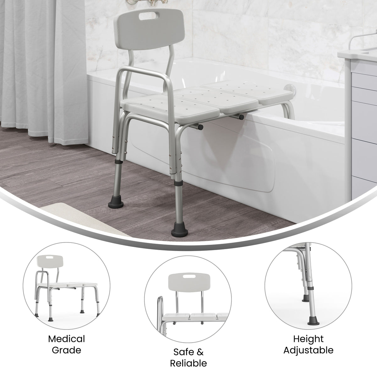 White |#| 300 Lb. Capacity Adjustable White Bath & Shower Medical Transfer Bench