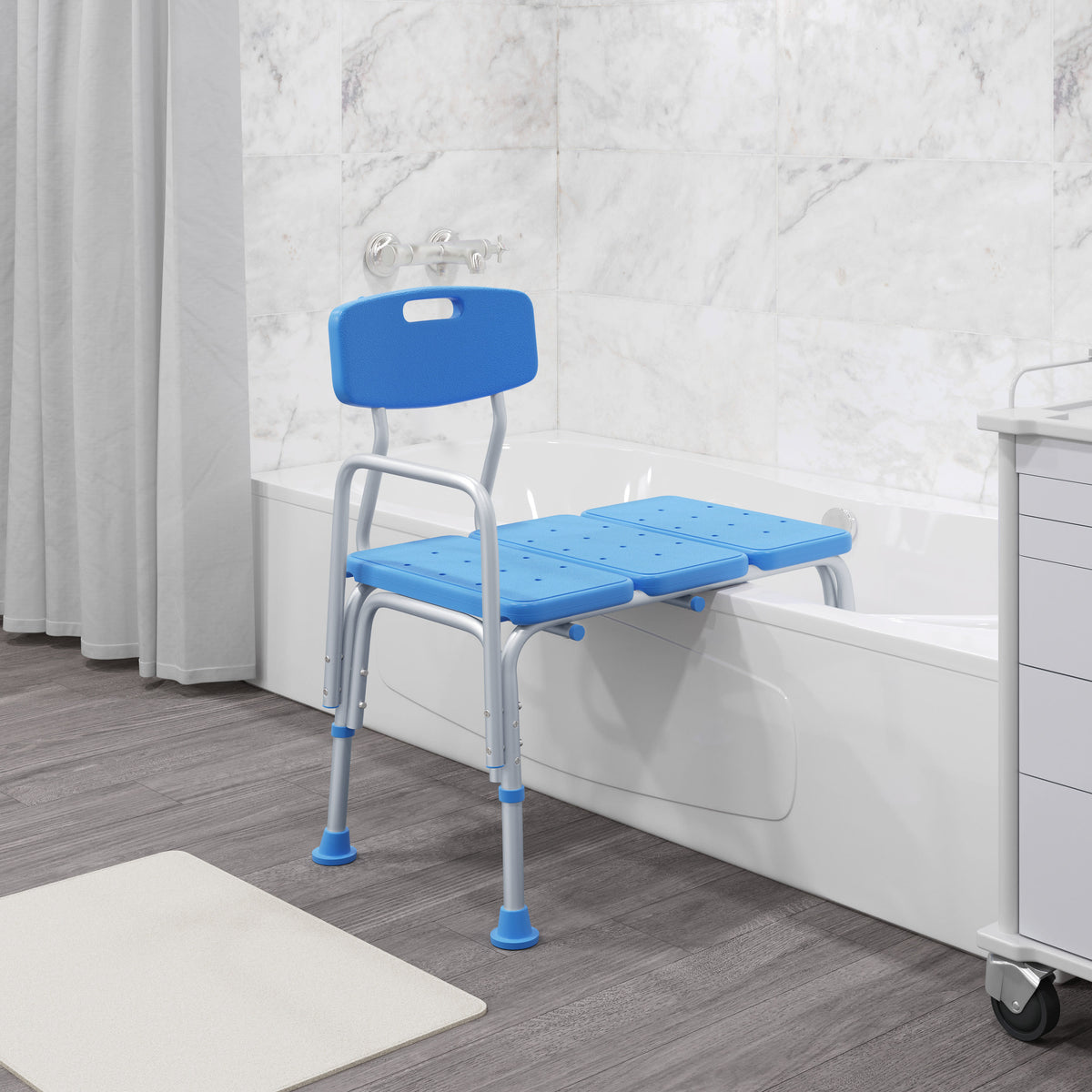 Blue |#| Adjustable Bath & Shower Medical Transfer Bench with Back and Side Arm in Blue