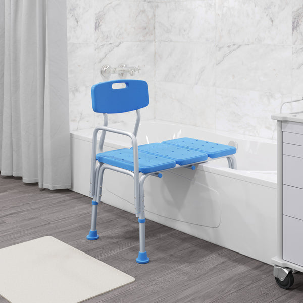 Blue |#| Adjustable Bath & Shower Medical Transfer Bench with Back and Side Arm in Blue