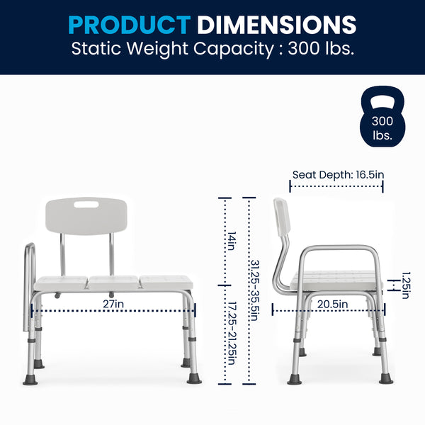 White |#| 300 Lb. Capacity Adjustable White Bath & Shower Medical Transfer Bench