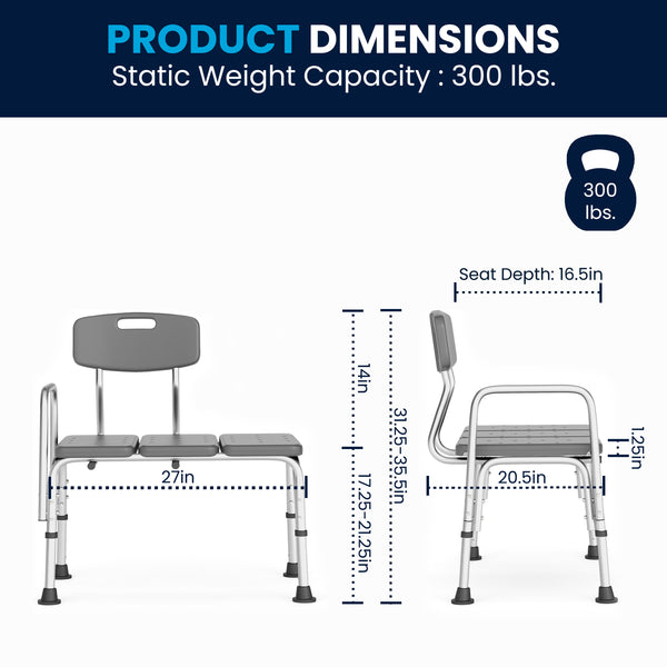 Gray |#| 300 Lb. Capacity Adjustable Gray Bath & Shower Medical Transfer Bench