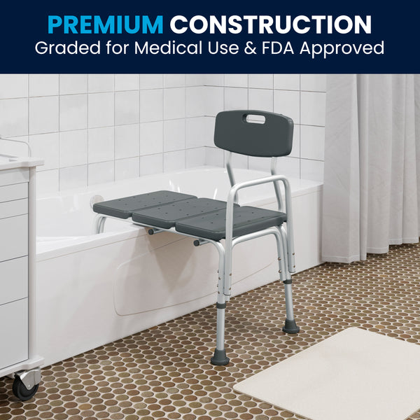 Gray |#| 300 Lb. Capacity Adjustable Gray Bath & Shower Medical Transfer Bench