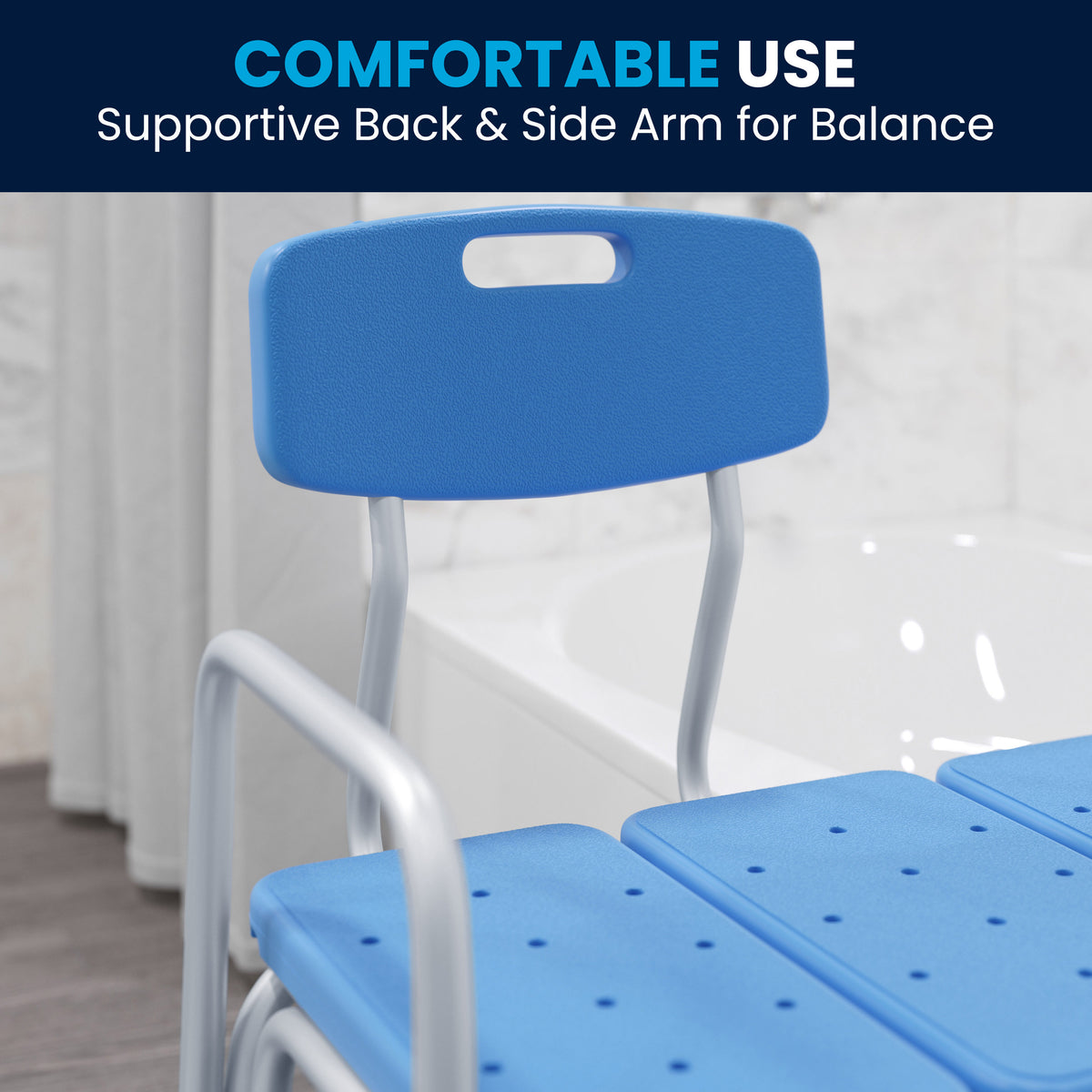 Blue |#| Adjustable Bath & Shower Medical Transfer Bench with Back and Side Arm in Blue