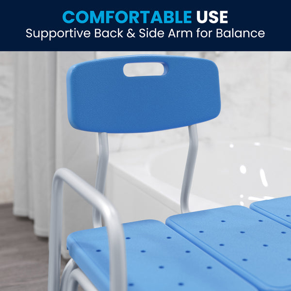 Blue |#| Adjustable Bath & Shower Medical Transfer Bench with Back and Side Arm in Blue