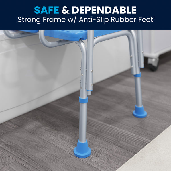 Blue |#| Adjustable Bath & Shower Medical Transfer Bench with Back and Side Arm in Blue