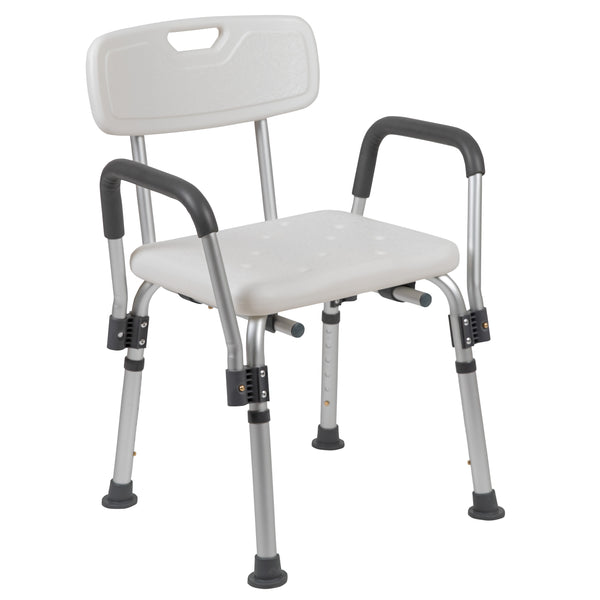White |#| 300 Lb. Capacity Adjustable White Bath & Shower Chair with Depth Adjustable Back