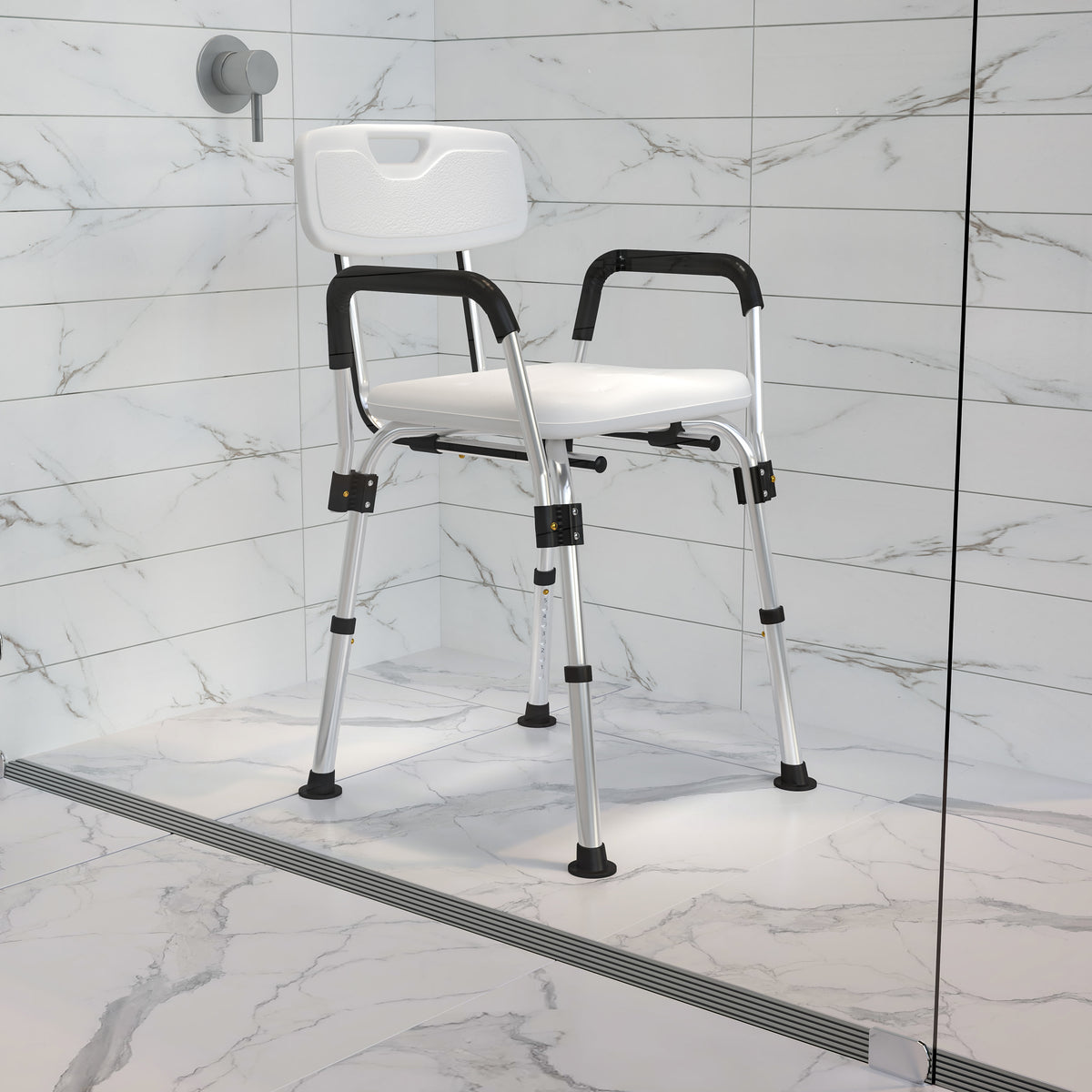 White |#| 300 Lb. Capacity Adjustable White Bath & Shower Chair with Depth Adjustable Back