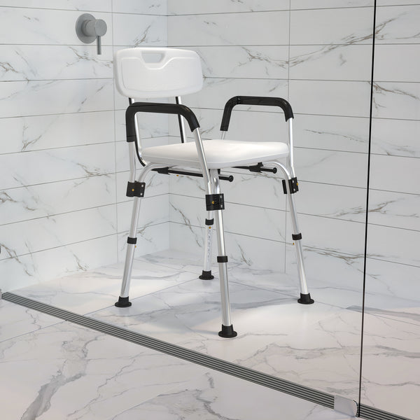 White |#| 300 Lb. Capacity Adjustable White Bath & Shower Chair with Depth Adjustable Back