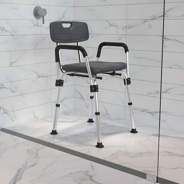 Gray |#| 300 Lb. Capacity Adjustable Gray Bath & Shower Chair with Depth Adjustable Back