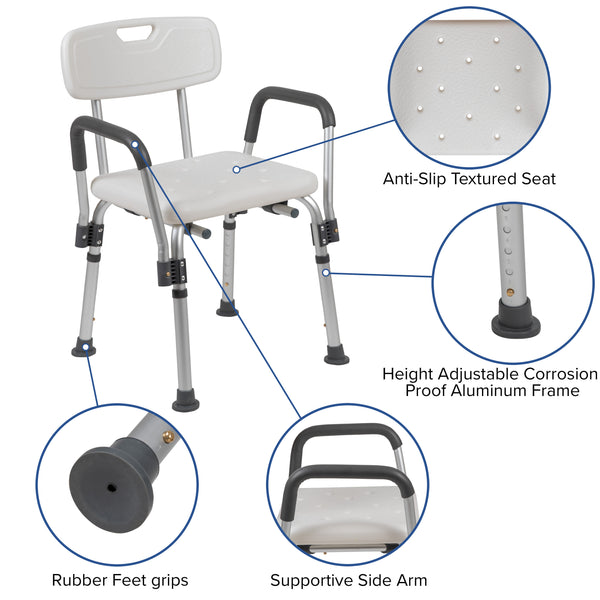 White |#| 300 Lb. Capacity Adjustable White Bath & Shower Chair with Depth Adjustable Back