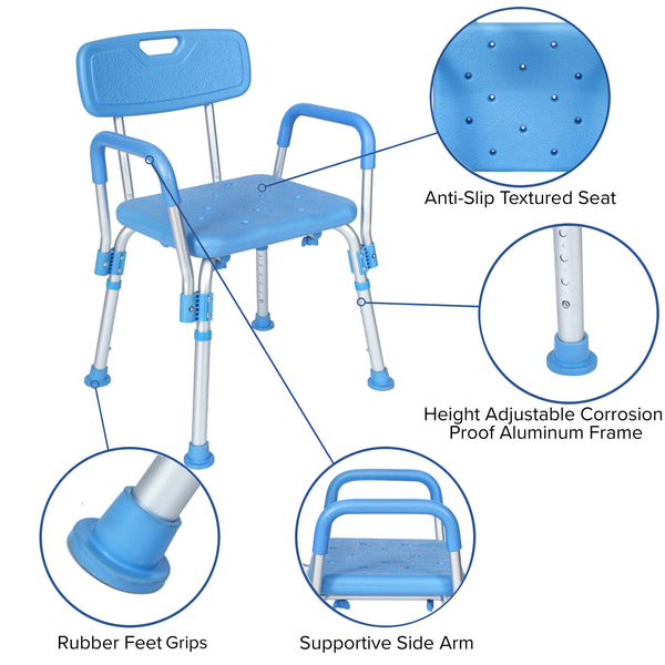 Blue |#| Adjustable Bath & Shower Chair with Depth Adjustable Back - Blue