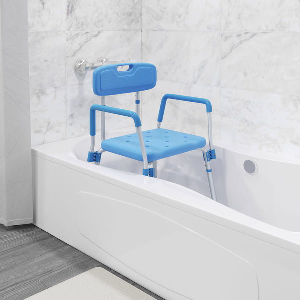Blue |#| Adjustable Bath & Shower Chair with Depth Adjustable Back - Blue