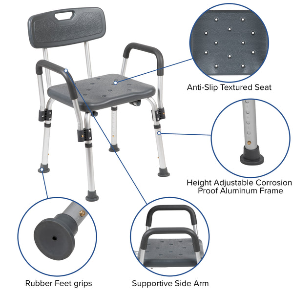 Gray |#| 300 Lb. Capacity Adjustable Gray Bath & Shower Chair with Depth Adjustable Back