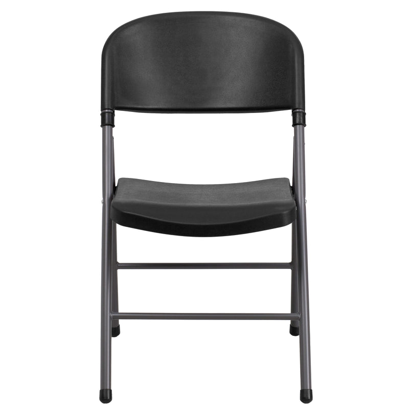 Black |#| 330 lb. Capacity Black Plastic Folding Chair with Charcoal Frame - Event Chair