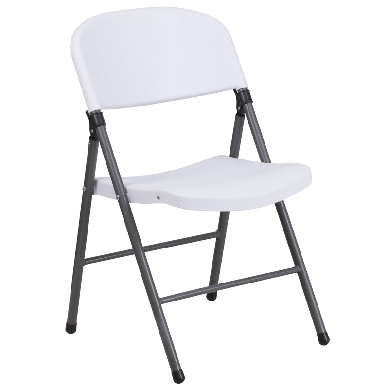 White |#| 330 lb. Capacity Granite White Plastic Folding Chair with Charcoal Frame