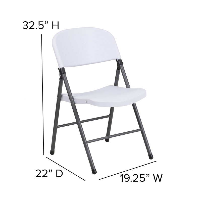White |#| 330 lb. Capacity Granite White Plastic Folding Chair with Charcoal Frame