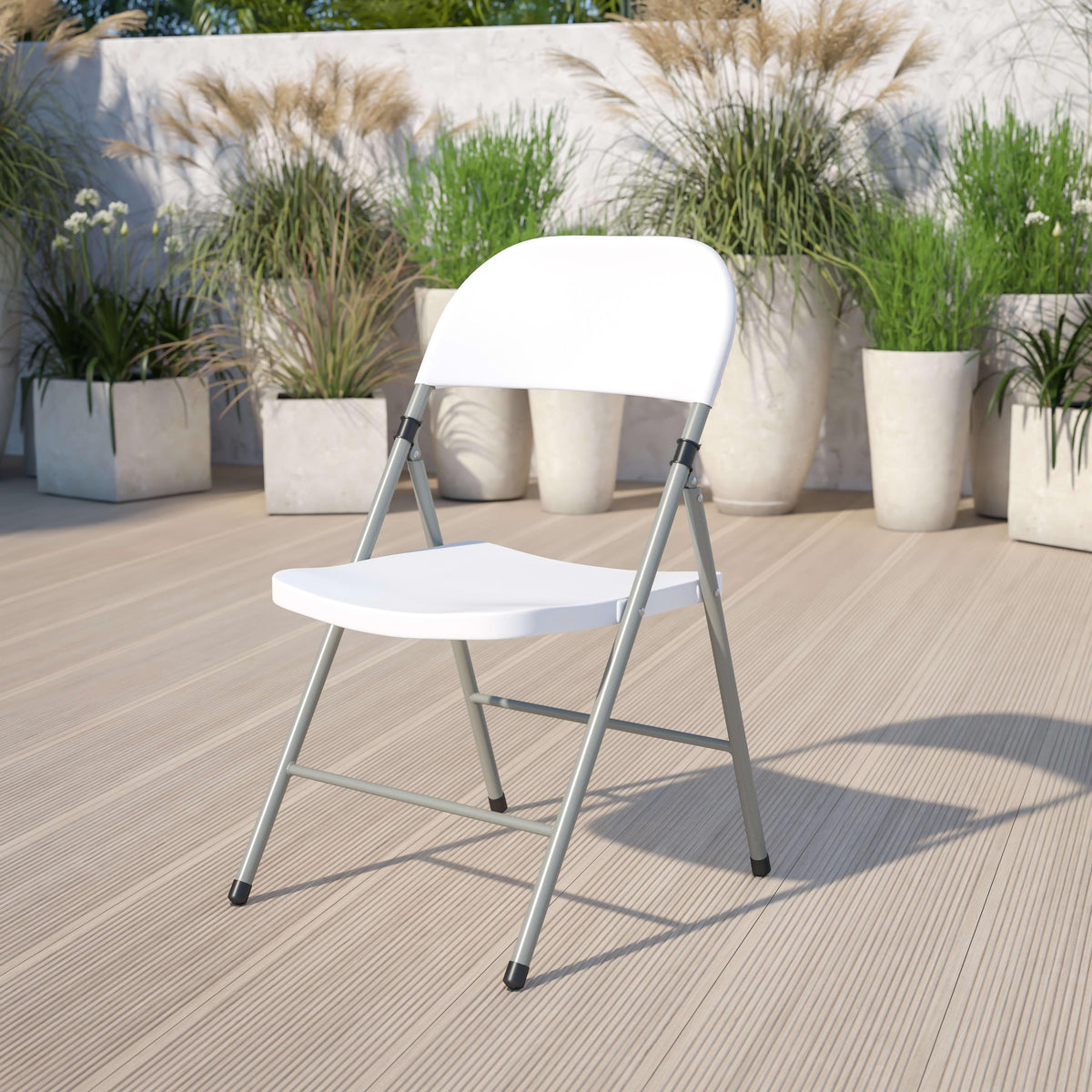 330 lb. Capacity White Plastic Folding Chair with Gray Frame - Event Chair