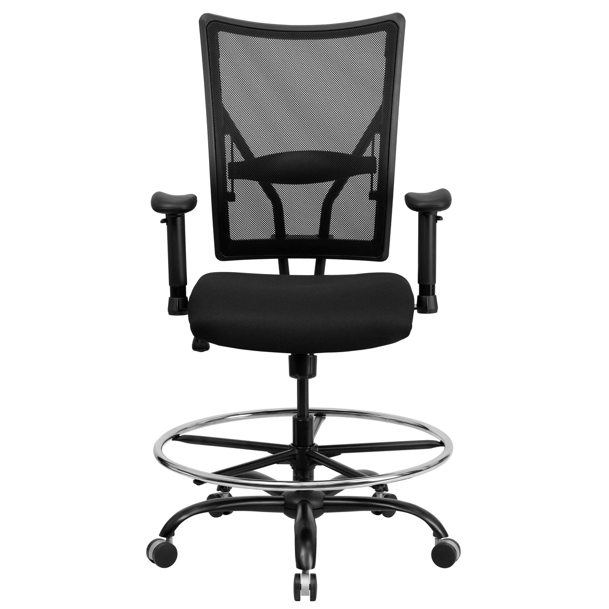 Big & Tall 400 lb. Rated Black Mesh Ergonomic Drafting Chair w/ Adjustable Arms