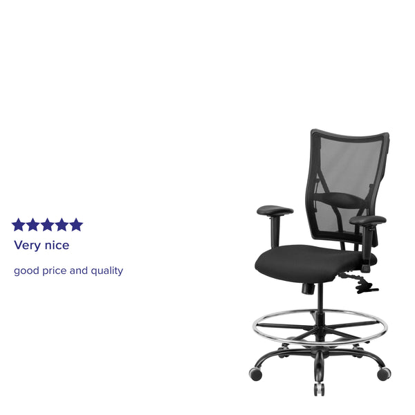 Big & Tall 400 lb. Rated Black Mesh Ergonomic Drafting Chair w/ Adjustable Arms