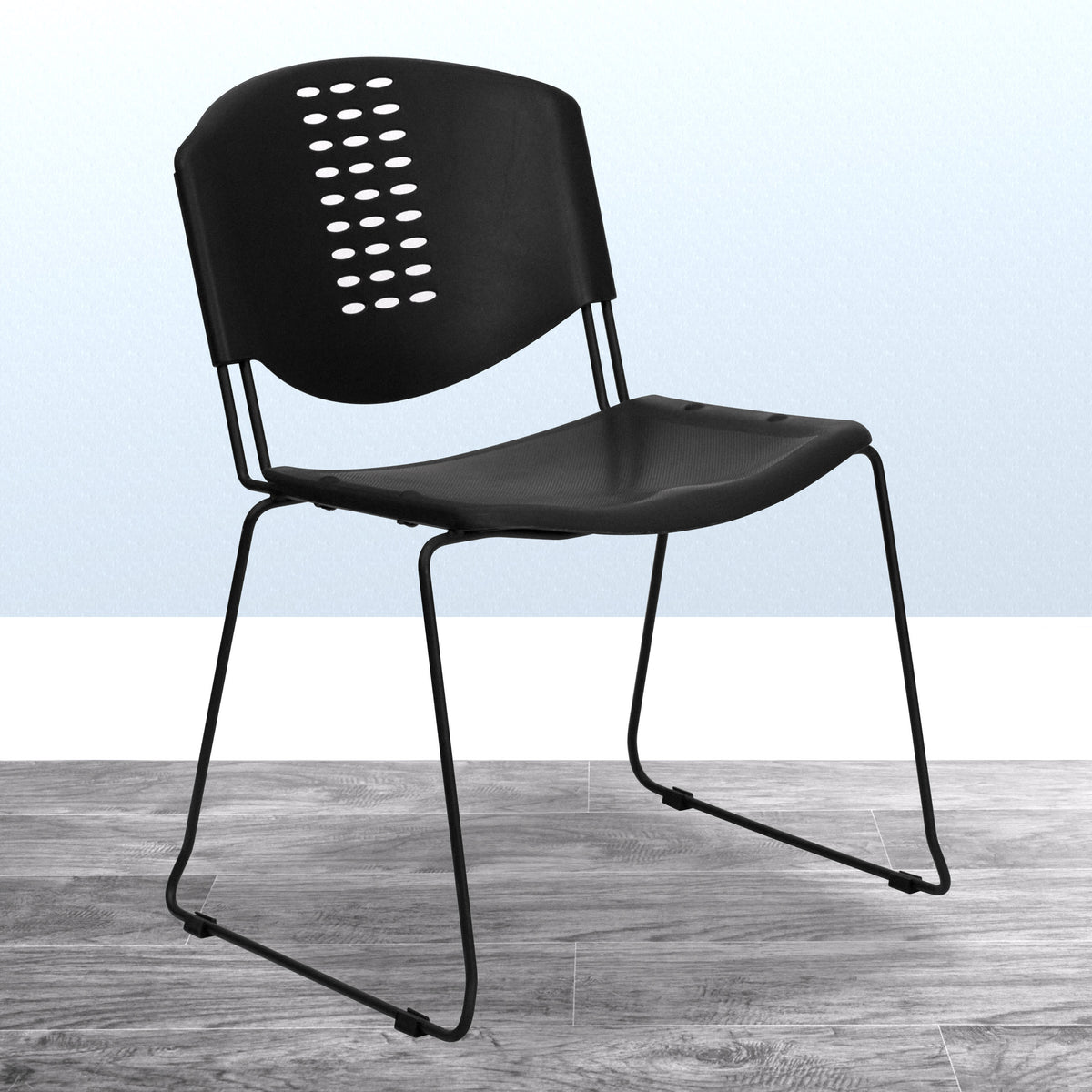400 lb. Capacity Black Plastic Stack Chair with Black Frame and Textured Seat