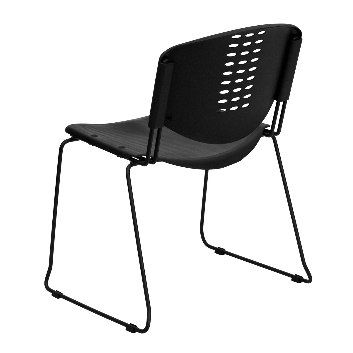 400 lb. Capacity Black Plastic Stack Chair with Black Frame and Textured Seat