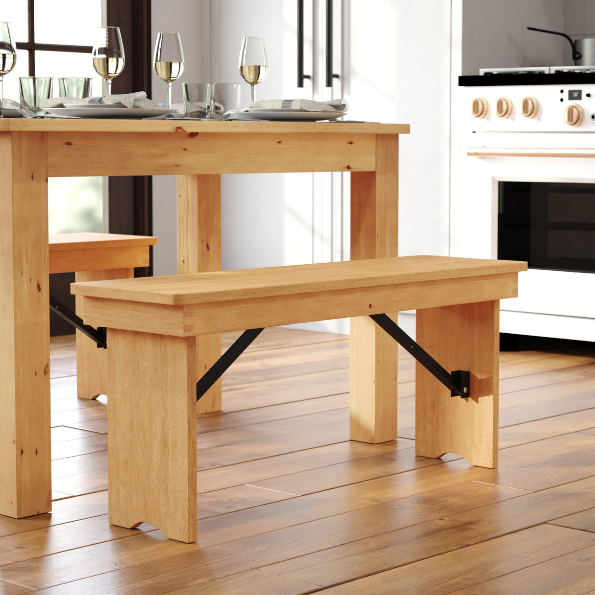 Light Natural |#| 40" x 12" Light Natural Solid Pine Folding Farm Bench