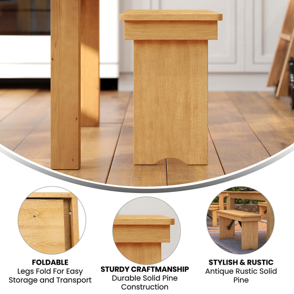 Light Natural |#| 40" x 12" Light Natural Solid Pine Folding Farm Bench