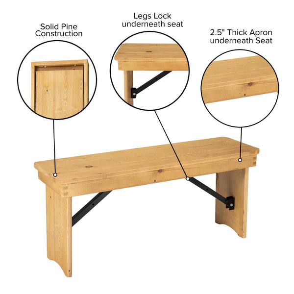 Light Natural |#| 40" x 12" Light Natural Solid Pine Folding Farm Bench