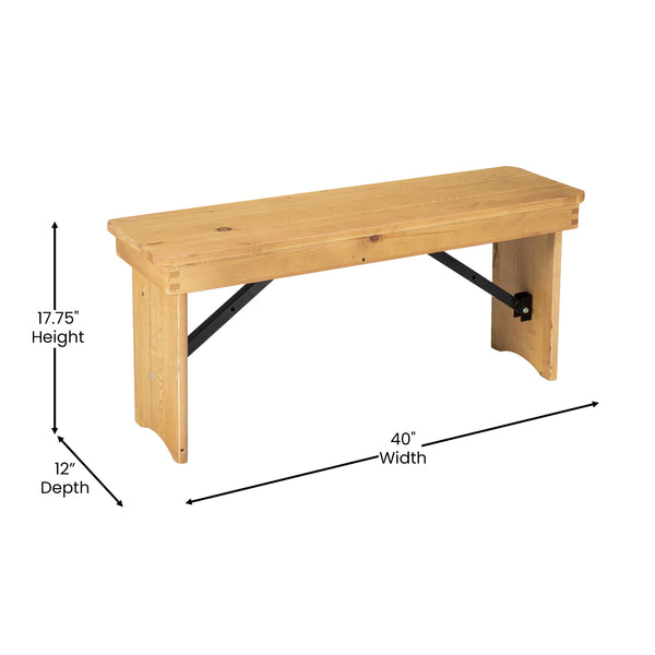 Light Natural |#| 40" x 12" Light Natural Solid Pine Folding Farm Bench