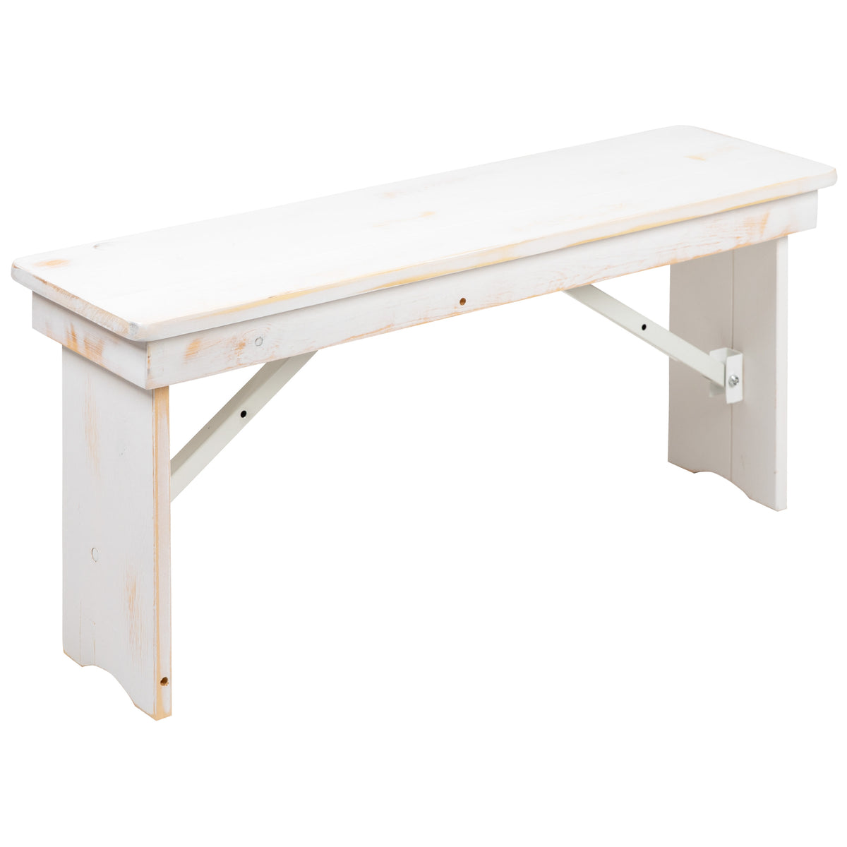 Antique Rustic White |#| 40" x 12" Antique Rustic White Solid Pine Folding Farm Bench - Portable Bench