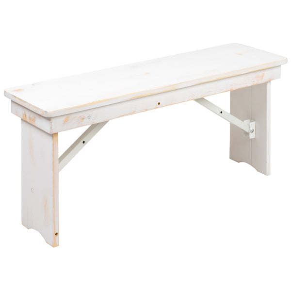 Antique Rustic White |#| 40" x 12" Antique Rustic White Solid Pine Folding Farm Bench - Portable Bench