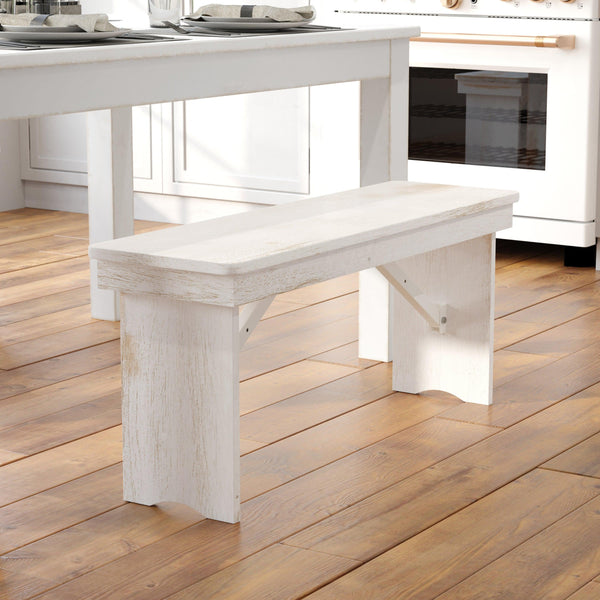 Antique Rustic White |#| 40" x 12" Antique Rustic White Solid Pine Folding Farm Bench - Portable Bench