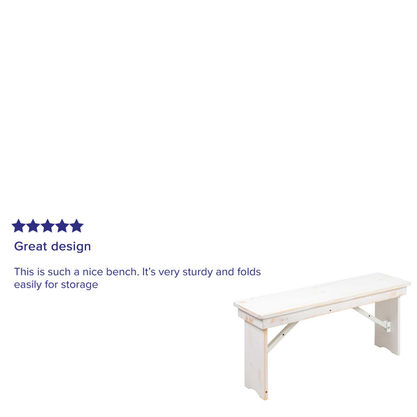 Antique Rustic White |#| 40" x 12" Antique Rustic White Solid Pine Folding Farm Bench - Portable Bench