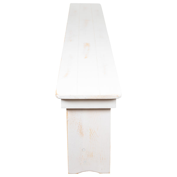 Antique Rustic White |#| 40" x 12" Antique Rustic White Solid Pine Folding Farm Bench - Portable Bench