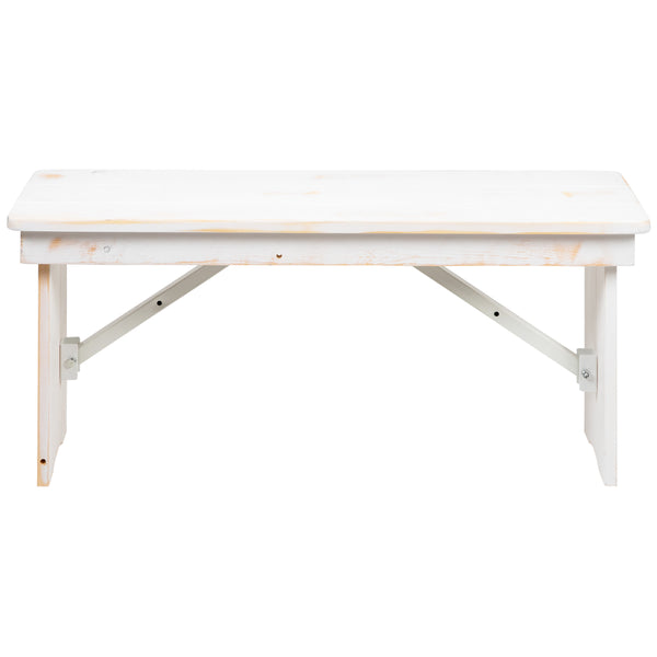 Antique Rustic White |#| 40" x 12" Antique Rustic White Solid Pine Folding Farm Bench - Portable Bench
