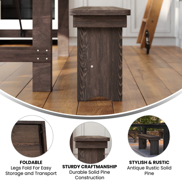 Mahogany |#| 40" x 12" Mahogany Solid Pine Folding Farm Bench