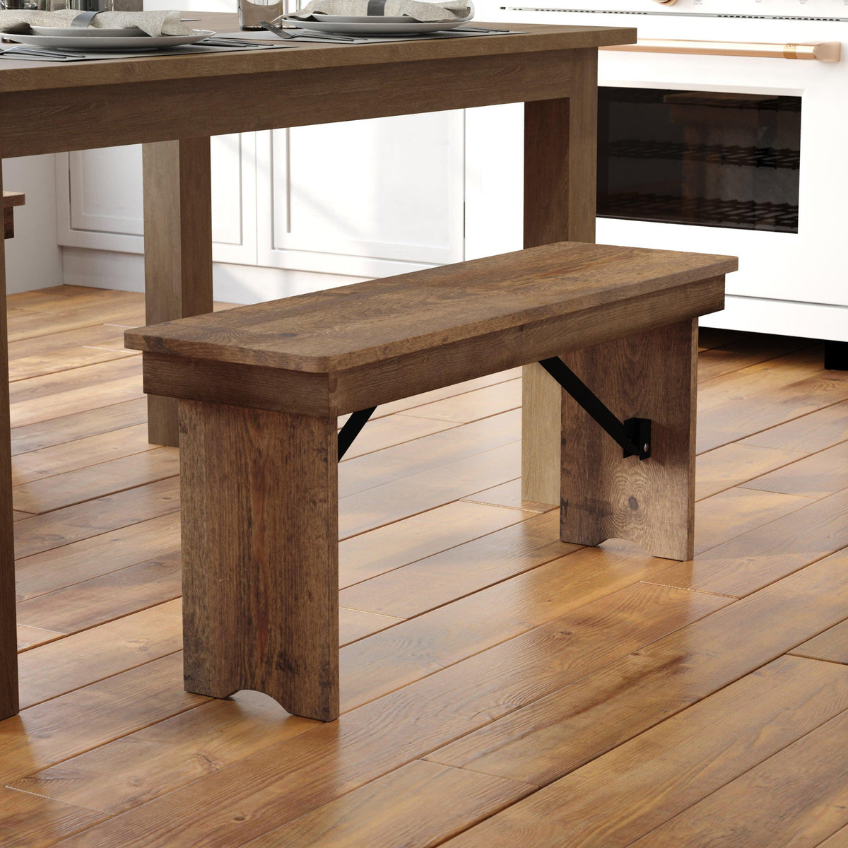 Antique Rustic |#| 40" x 12" Antique Rustic Solid Pine Folding Farm Bench