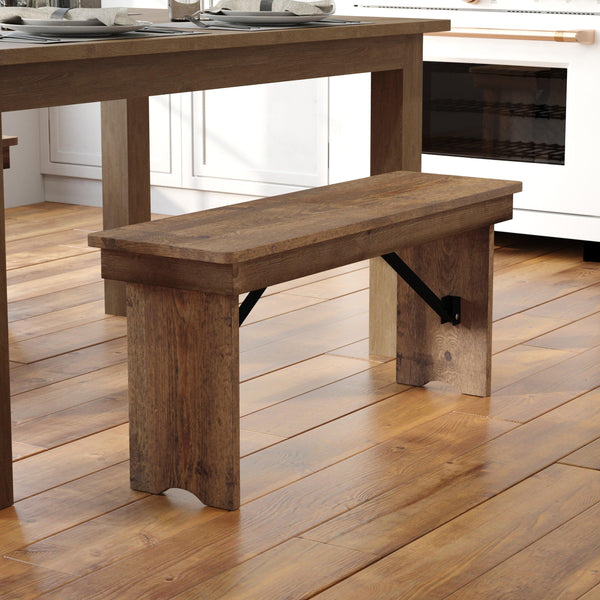 Antique Rustic |#| 40" x 12" Antique Rustic Solid Pine Folding Farm Bench
