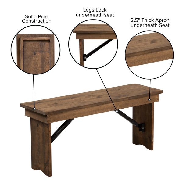Antique Rustic |#| 40" x 12" Antique Rustic Solid Pine Folding Farm Bench