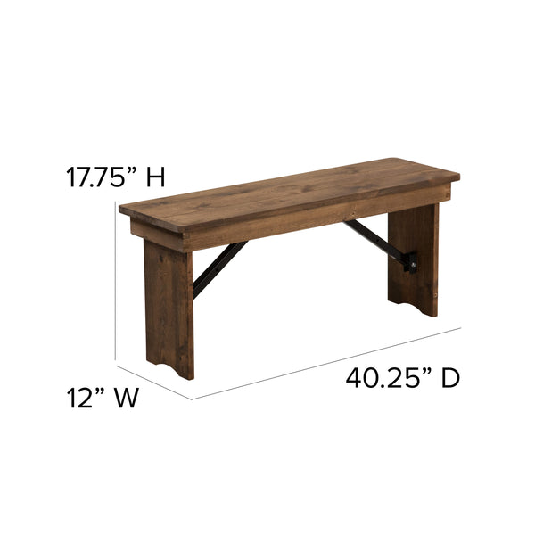 Antique Rustic |#| 40" x 12" Antique Rustic Solid Pine Folding Farm Bench