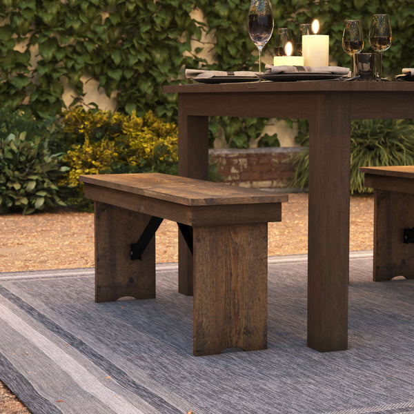 Antique Rustic |#| 40" x 12" Antique Rustic Solid Pine Folding Farm Bench